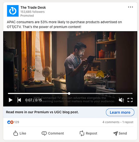 LinkedIn上的一个视频广告的例子。