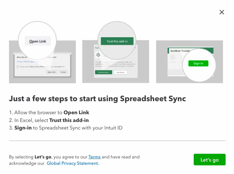 Spreadsheet Sync add-in within QuickBooks Online Advanced.