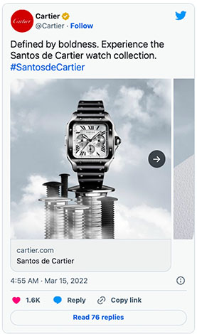 一个奢侈手表品牌在推特上的旋转木马广告的例子