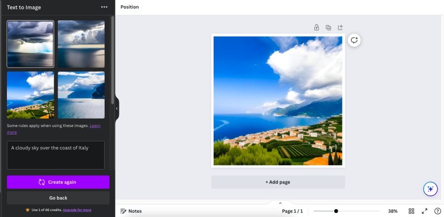 年代creenshot of Canva's image generator AI tool at work.