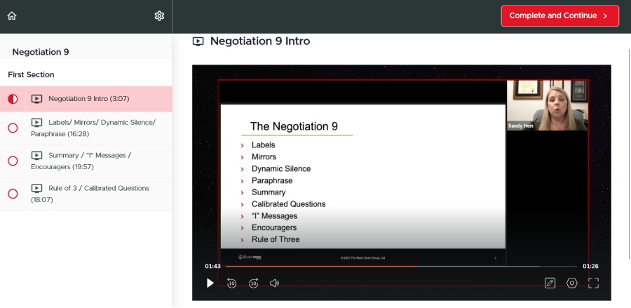 A screenshot form the Negotiation 9 intro course.