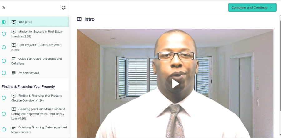 An intro video for one of the house flipping courses.