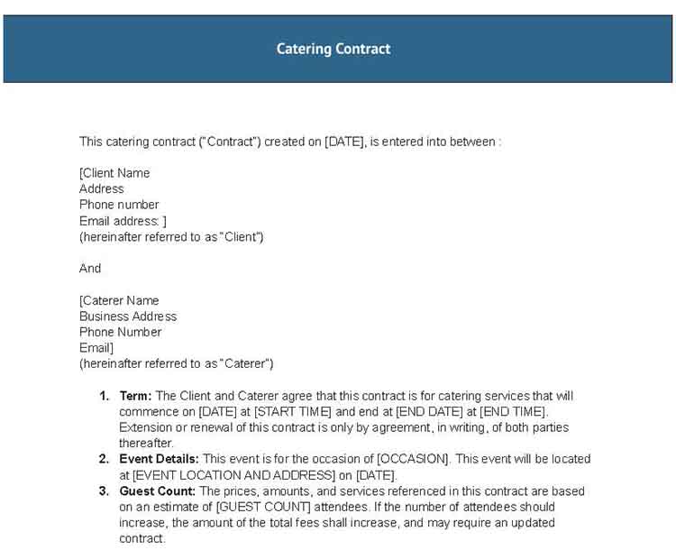 Catering contract template.