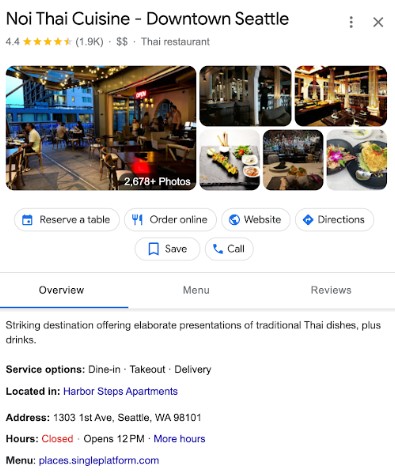 Google Business Profile for a Thai restaurant