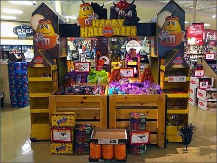 Halloween candy display at a supermarket.