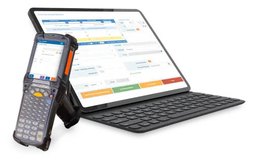 Laptop and portable barcode scanner using Logiwa WMS software.