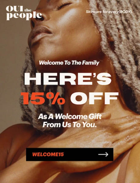 新客户的fer email with a 15% welcome discount.