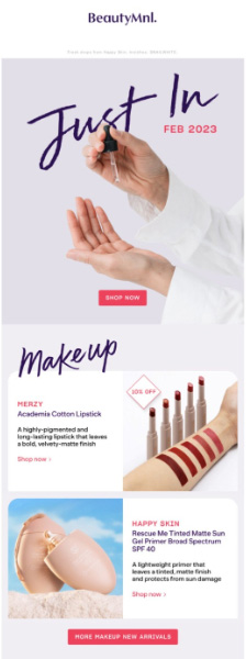 Product introduction email from a cosmetics brand.