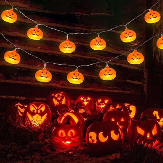 These pumpkin string lights will make the perfect addition to your Halloween retail window display.