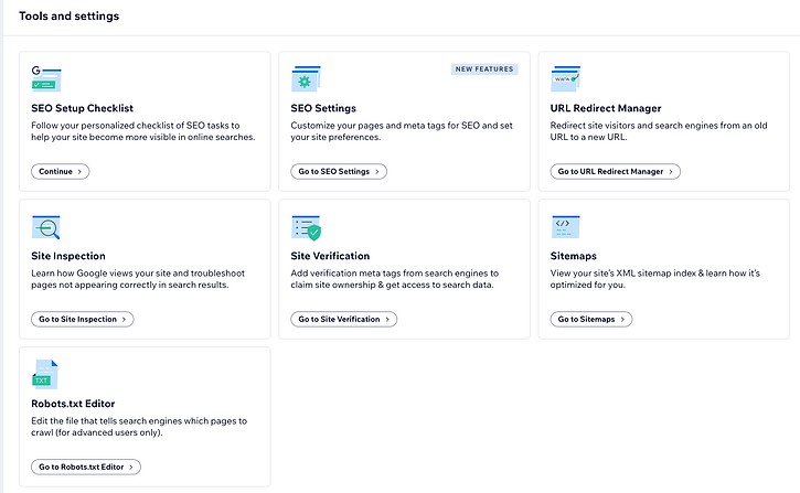 Wix SEO dashboard.